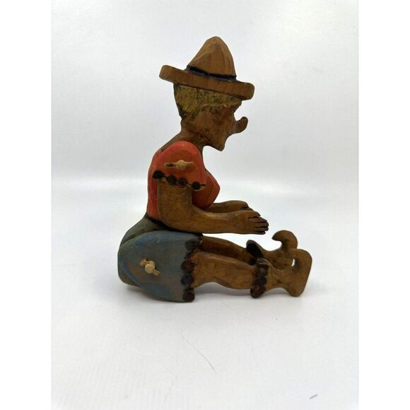 Vintage Girl Puppet Hand Carved And Painted Wooden Toy 7 Inches Sitting Size - Picture 7 of 11